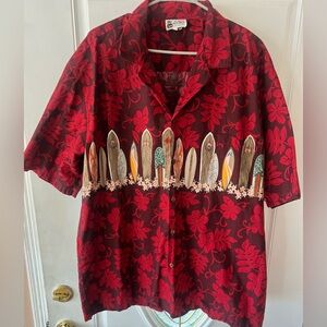 Aloha Republic Men's Red Floral Surfboard Print Hawaiian Shirt
